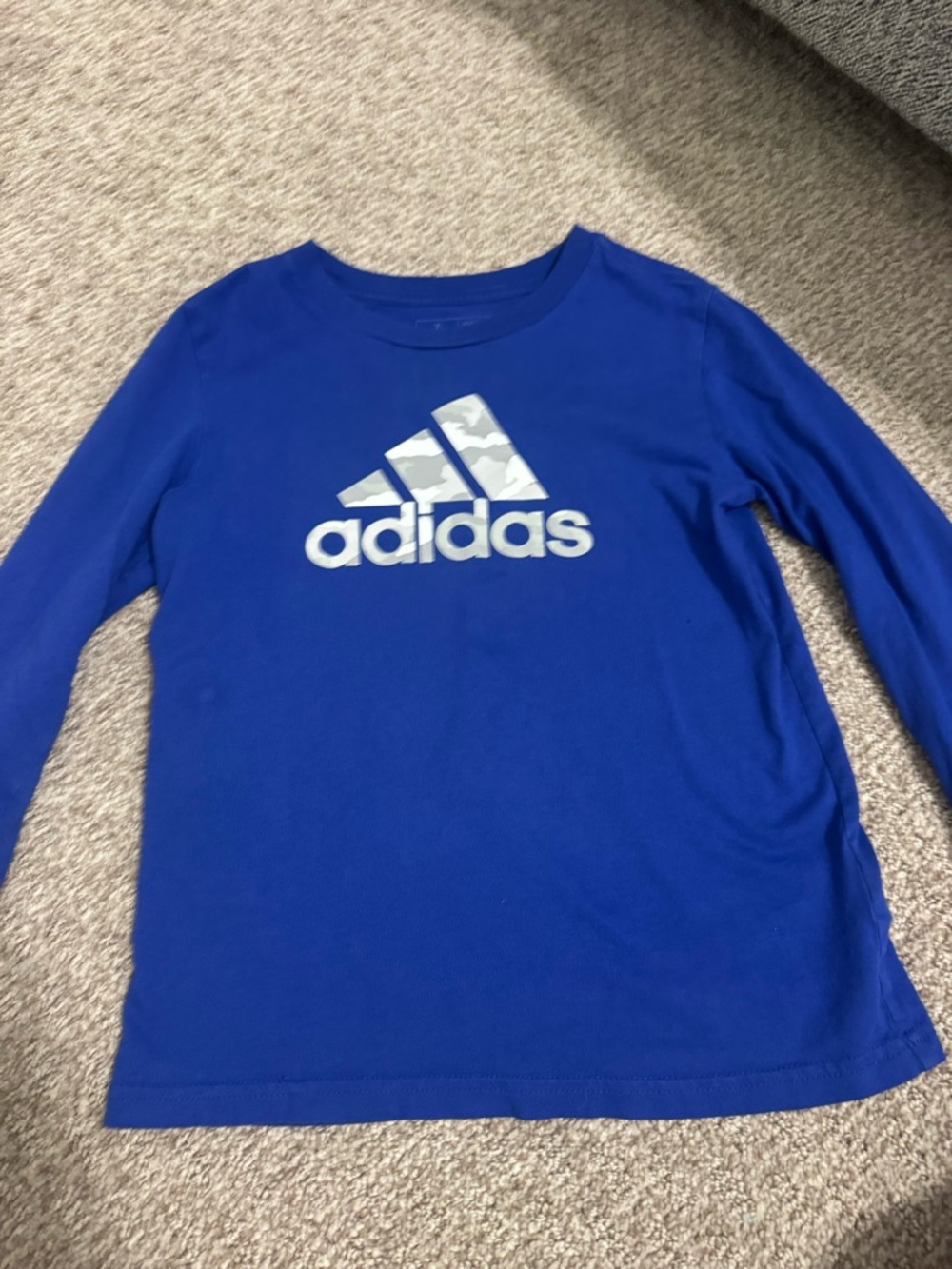 boys adidas Long-Sleeve Tee with Camo Logo in Royal Blue